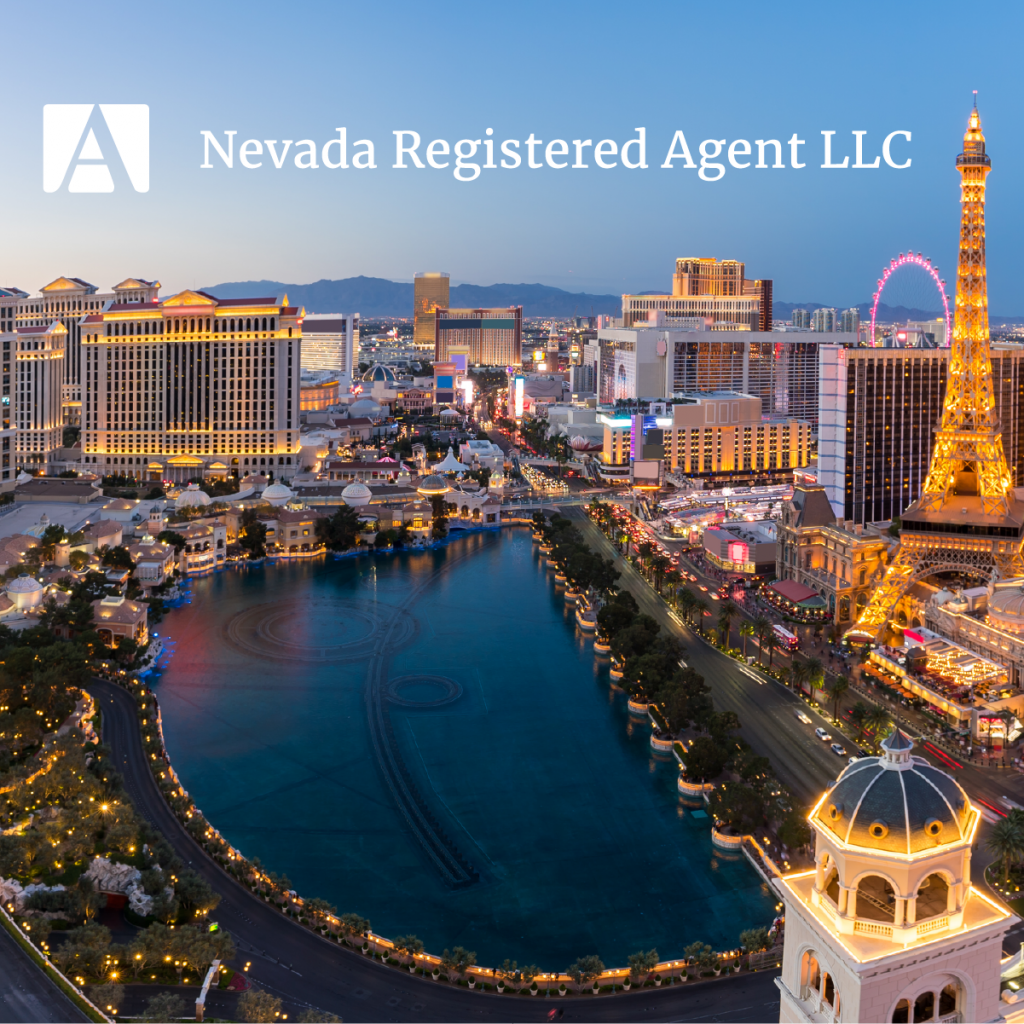 View of Las Vegas with the Nevada Registered Agent logo